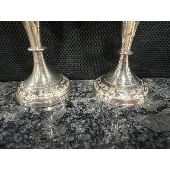 Vintage Silver-Plated Brass  Goblets Set Of 2 With Floral Etched - Picture 4 of 11